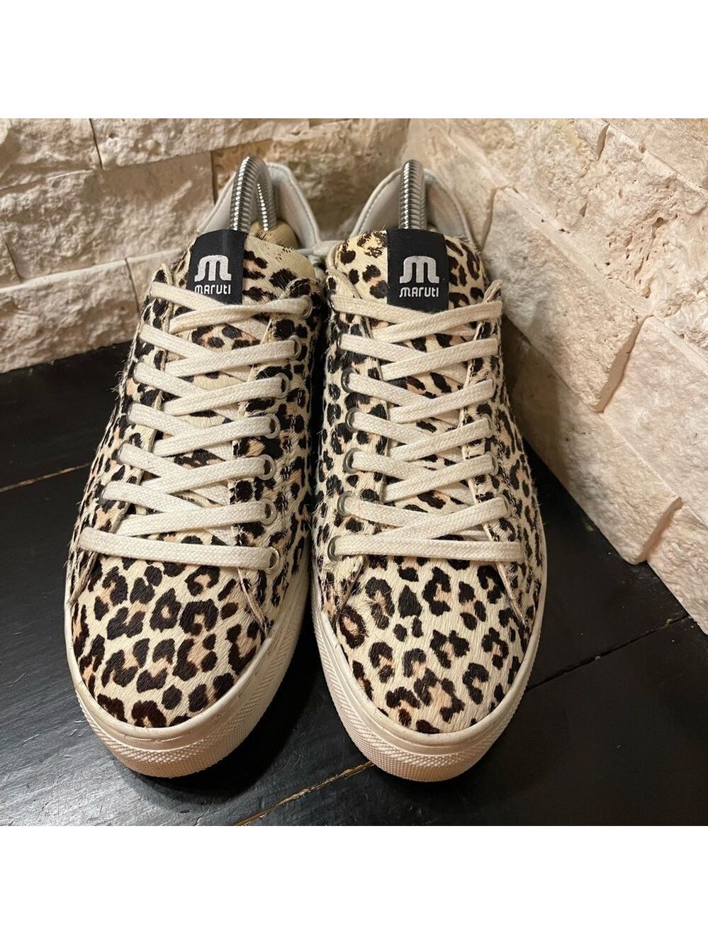 Anthropologie Maruti Gyna Leopard-Print Pony Hair Trainers, size 38/ 7.5
